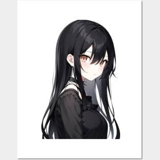 long black hair anime girl Posters and Art